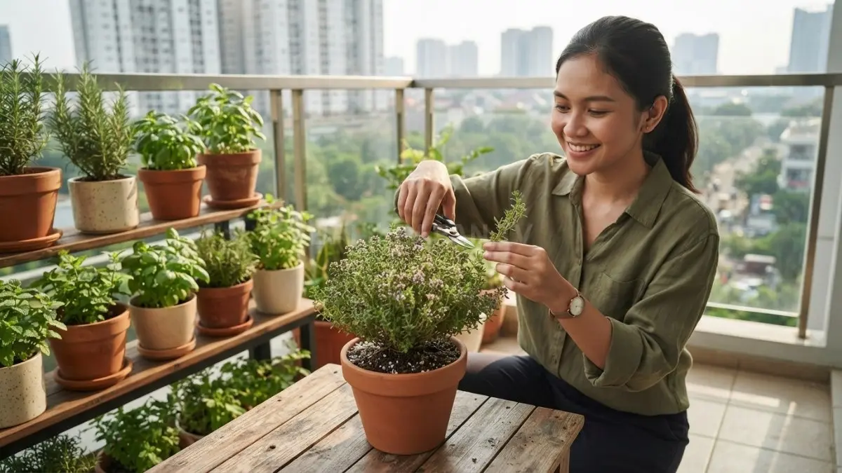 Thyme cocok untuk pot karena mungil, menyukai matahari, dan mudah dirawat pemula dengan drainase baik (BTV/AI)
