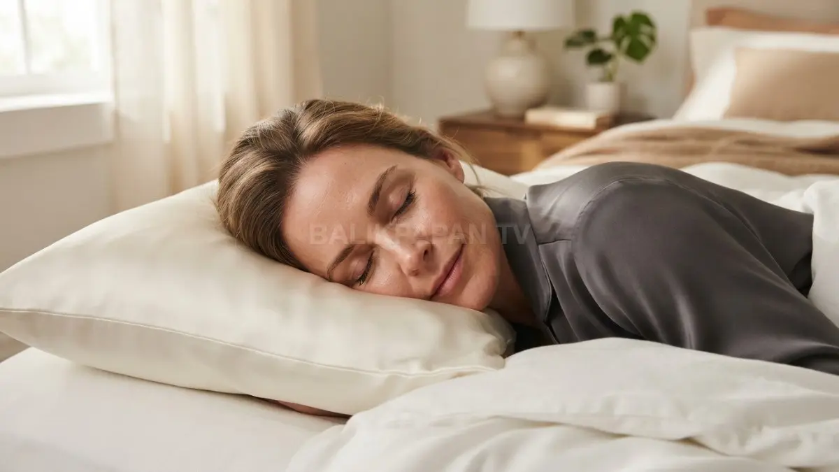 Tidur nyenyak beralaskan sarung bantal sutra memberikan kenyamanan ekstra sekaligus menjaga kesehatan kulit wajah. (BTV/Ai)