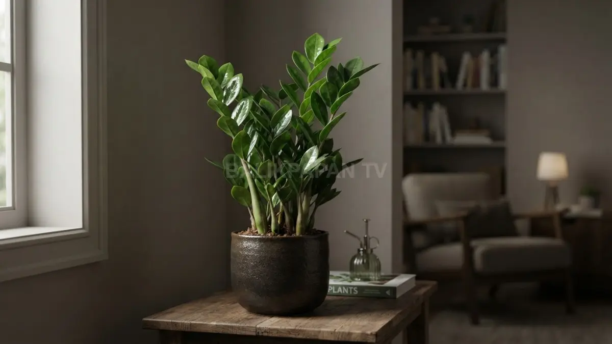 ZZ plant jadi aksen hijau elegan untuk sudut rumah bercahaya terbatas, sekaligus mudah dirawat sehari-hari. (BTV/AI)