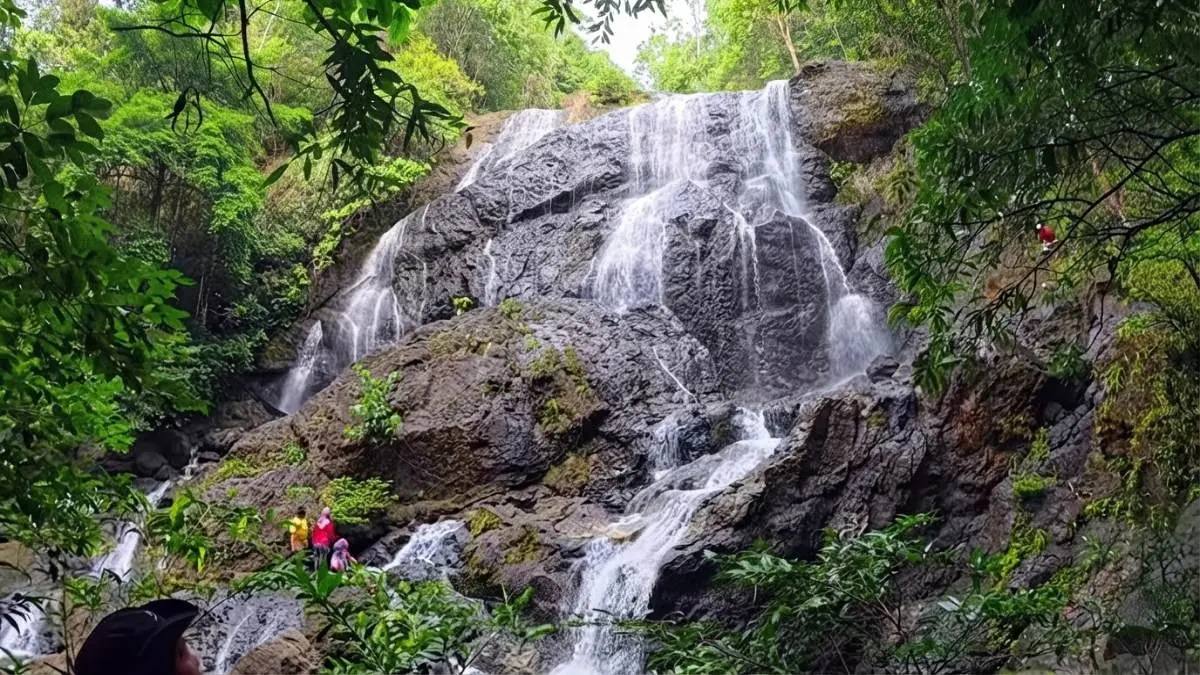 Air Terjun Doyam Seriam menghadirkan panorama alam hijau di Desa Modang, Kabupaten Paser, Kalimantan Timur.