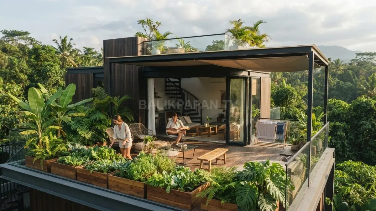 Area atas dimanfaatkan sebagai ruang tambahan melalui rooftop garden, teras, dan ruang santai fungsional tanpa memperluas tapak bangunan. (BTV/AI)