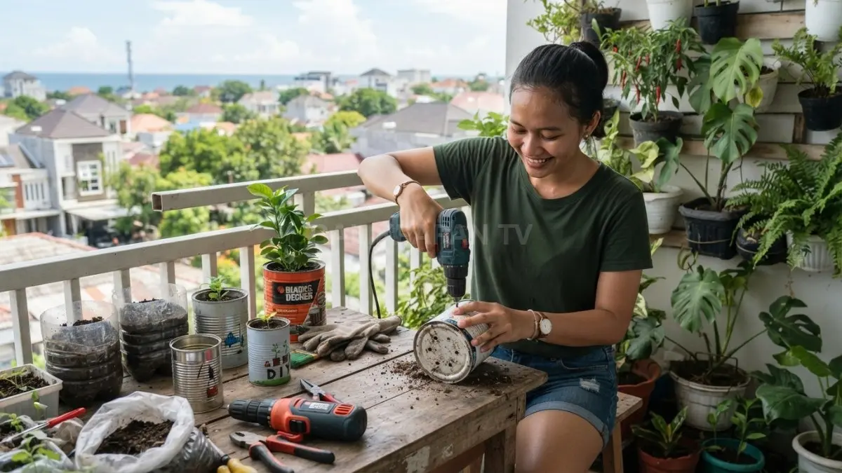Barang bekas bisa disulap menjadi pot tanaman kreatif, fungsional, dan ramah lingkungan untuk mempercantik rumah. (BTV/AI)
