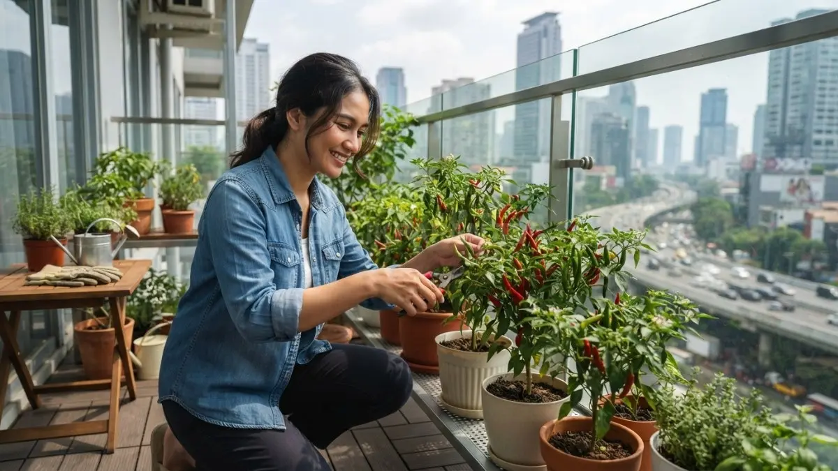 Cabai cocok ditanam dalam pot, mudah dimanfaatkan, dan mempercantik balkon dengan sentuhan hijau. (BTV/AI)