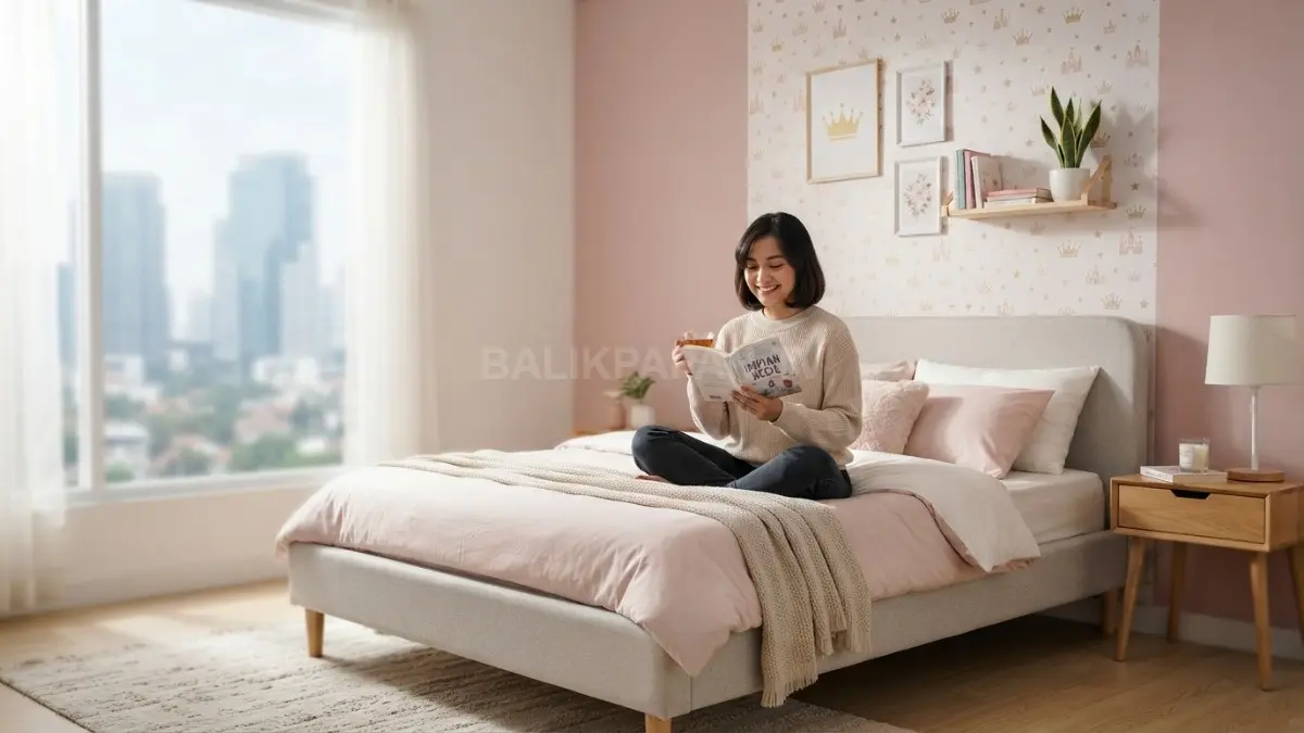 Dinding pastel dengan aksen mahkota membuat kamar princess terasa lembut, luas, dan tetap kekinian. (BTV/AI)
