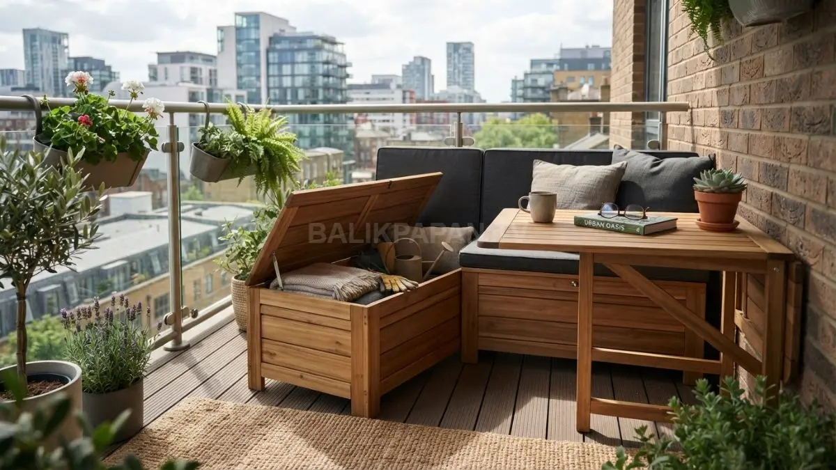 Furnitur multifungsi membantu balkon tetap rapi, praktis, nyaman, dan efisien tanpa mengurangi ruang gerak penghuni. (BTV/AI)