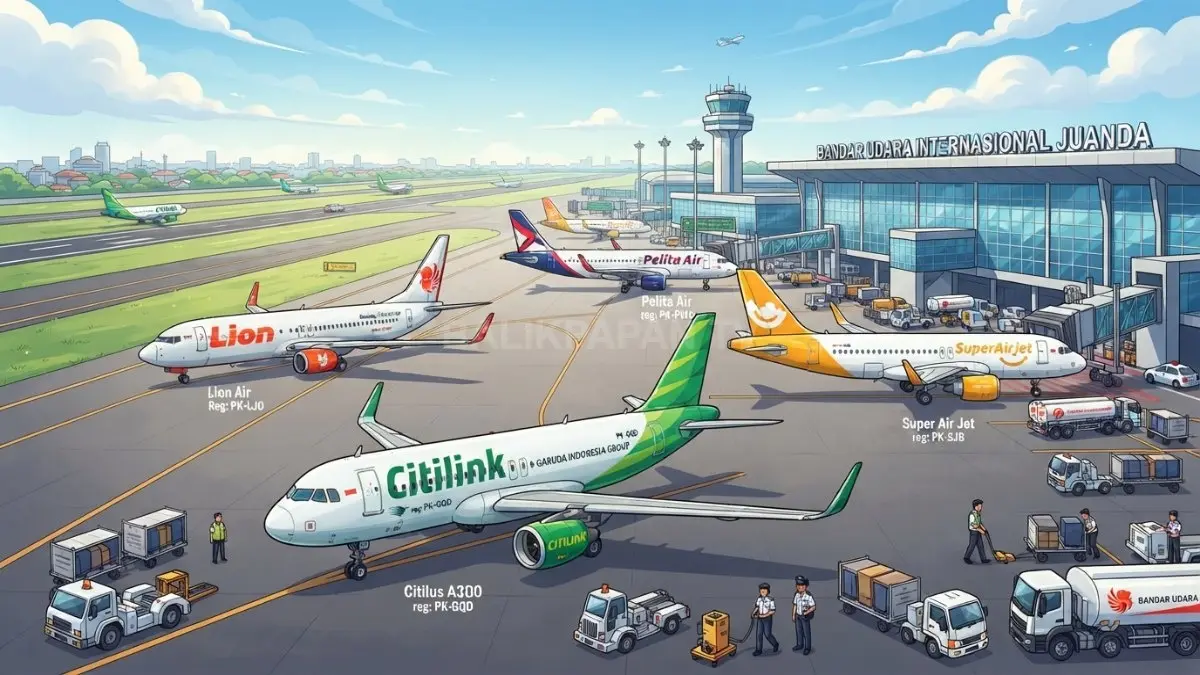 Ilustrasi pilihan maskapai penerbangan langsung rute Balikpapan–Surabaya dengan perbandingan jadwal dan harga tiket. (BTV/AI)