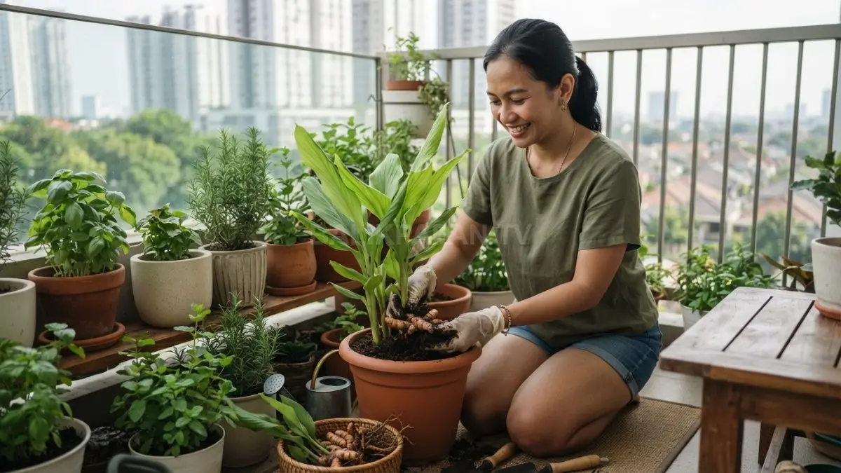 Kunyit cocok ditanam dalam pot sebagai bumbu dapur, meski membutuhkan wadah cukup luas dan drainase baik. (BTV/AI)