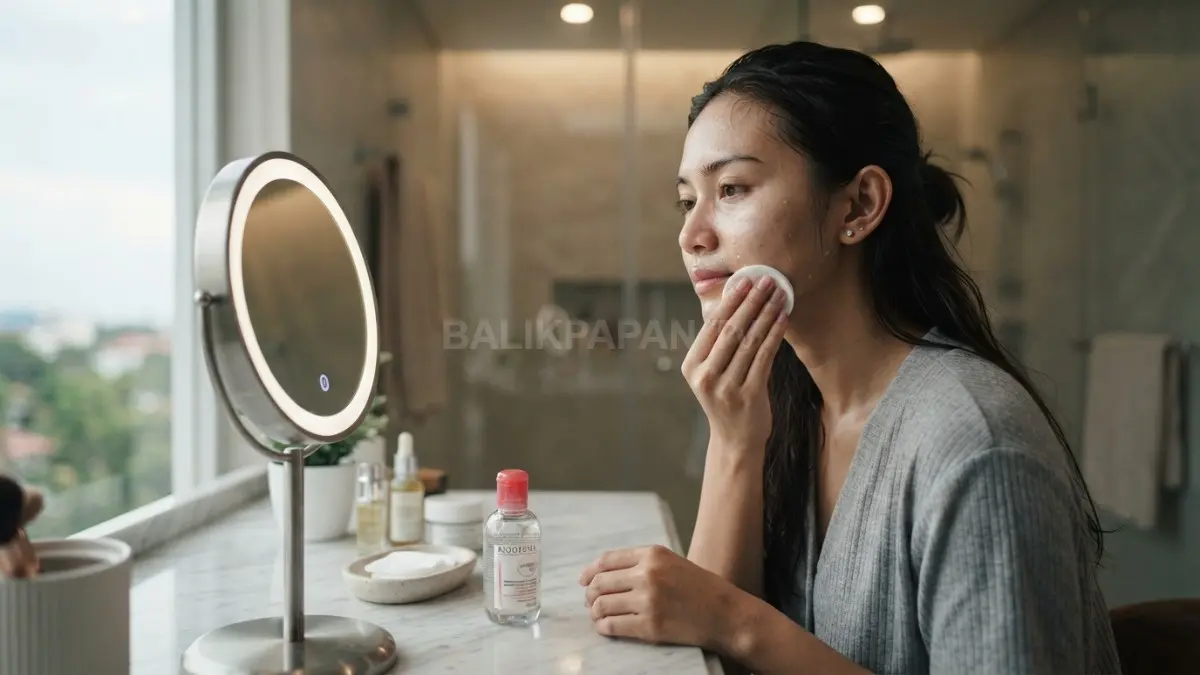 Membersihkan wajah setelah makeup membantu menjaga kulit tetap bersih, nyaman, dan terhindar dari masalah akibat sisa riasan. (BTV/AI)