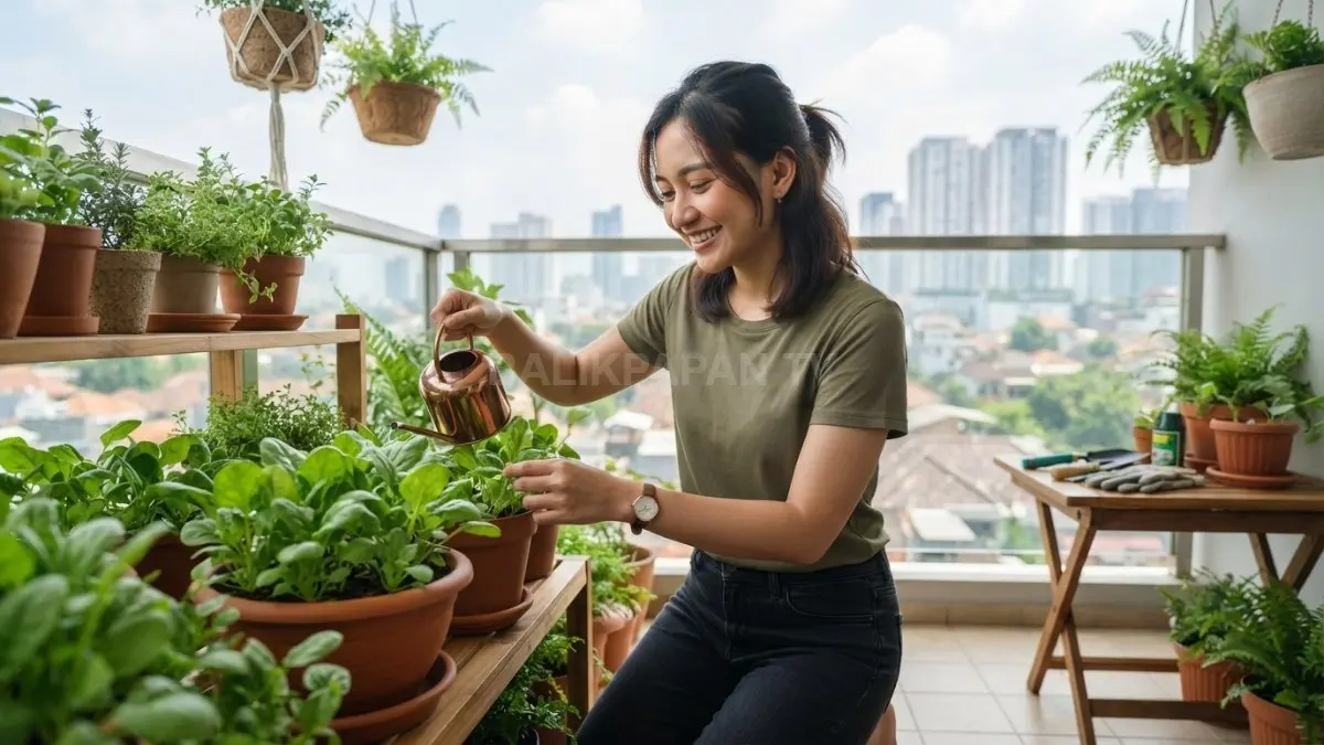 Menanam bayam dalam pot menjadi pilihan praktis untuk membuat balkon lebih hijau, produktif, dan nyaman dirawat (BTV/AI).