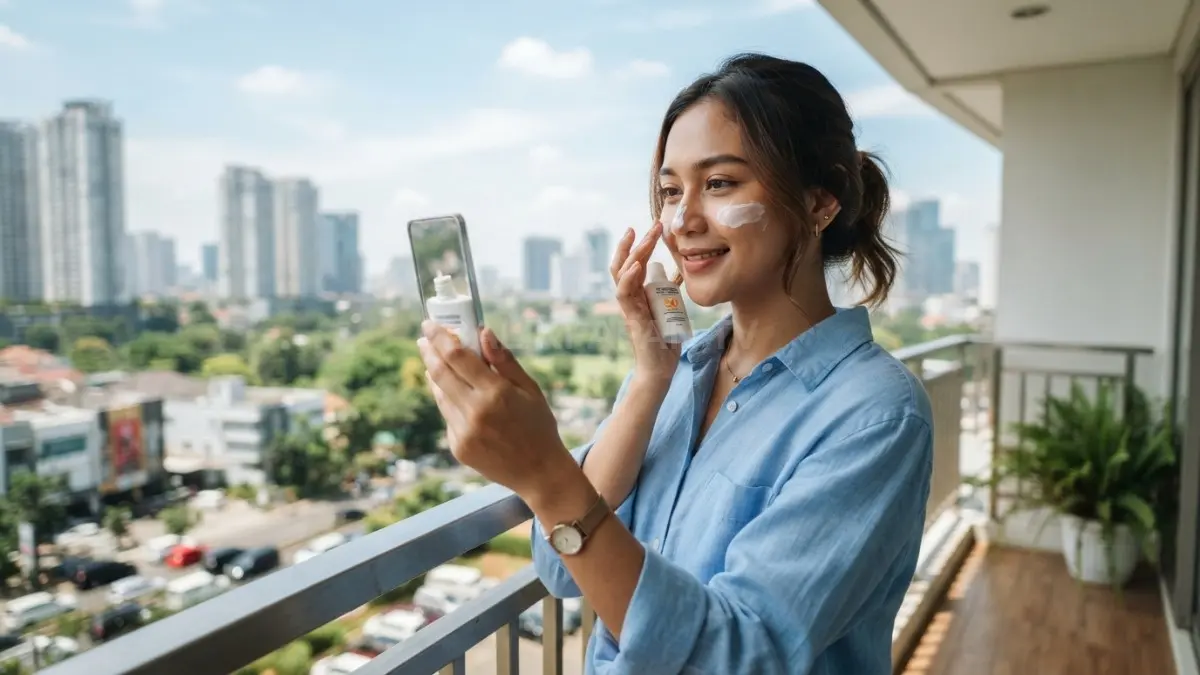 Mengoleskan sunscreen sebelum beraktivitas membantu mempersiapkan kulit menghadapi paparan matahari sejak awal perjalanan (BTV/AI)
