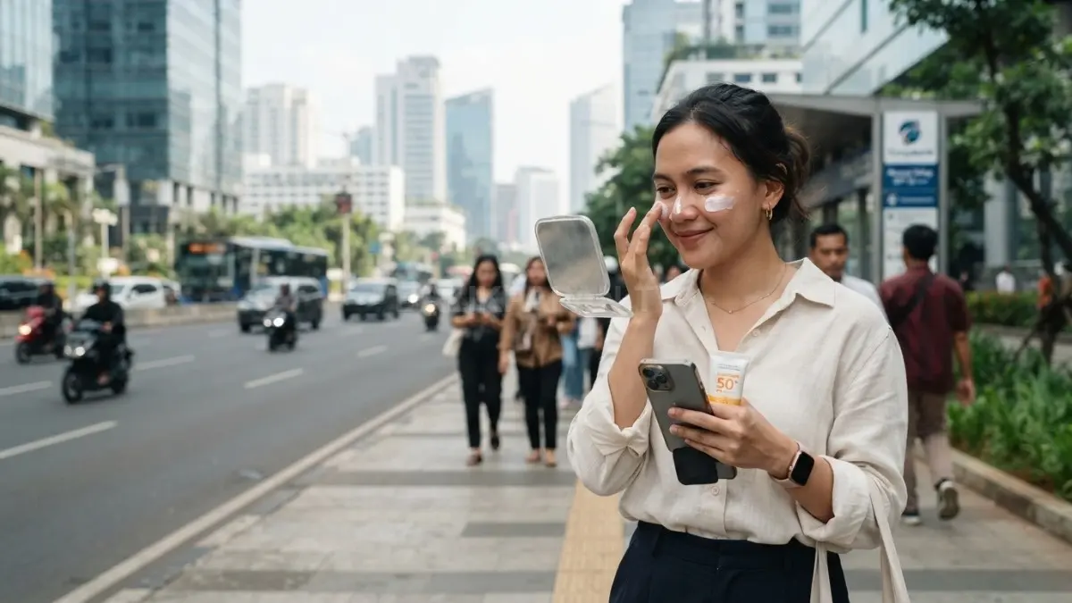 Reapply sunscreen secara rutin membantu menjaga perlindungan kulit selama beraktivitas di luar ruangan setiap hari (BTV/AI)
