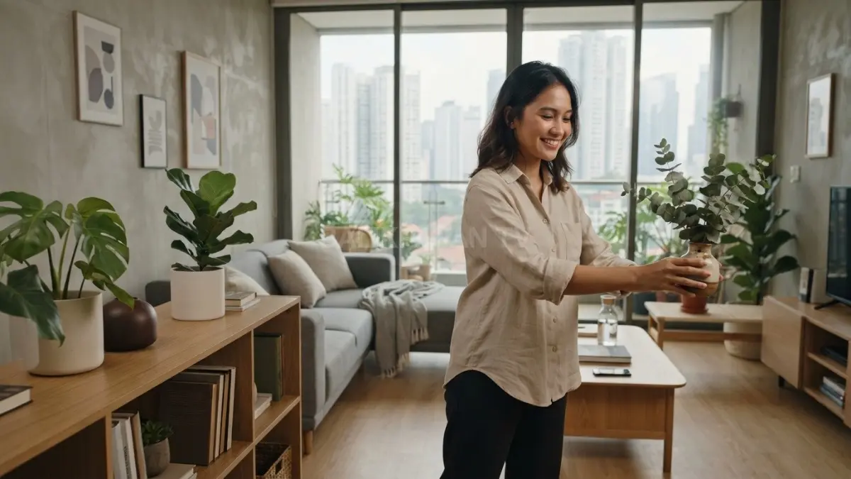 Ruang tamu minimalis tetap rapi, nyaman, seimbang, berkarakter, dan tidak terlihat penuh dengan penataan tepat (BTV/AI)