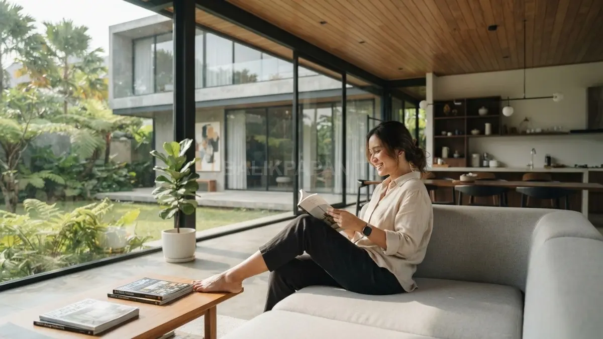 Rumah modern Illinois memadukan kaca luas, struktur baja, garis horizontal, ruang terbuka, dan taman privat. (BTV/AI)