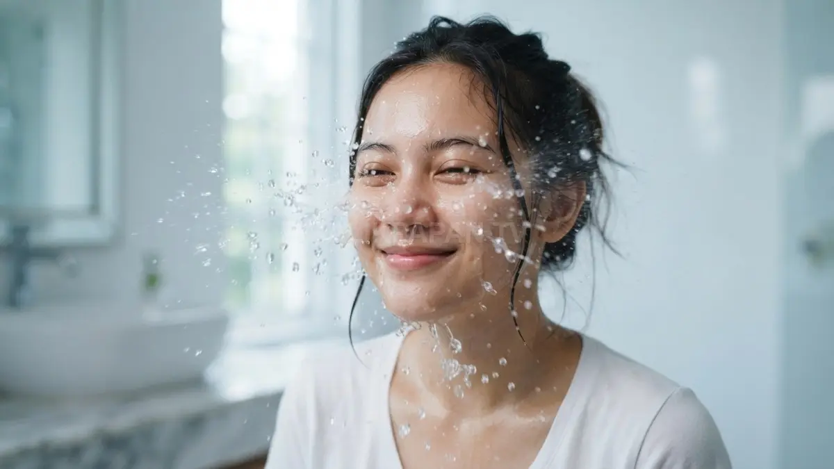 Sensasi bilasan air dingin memberikan kesegaran alami pada kulit wajah untuk tampilan sehat merona. (BTV/Ai)