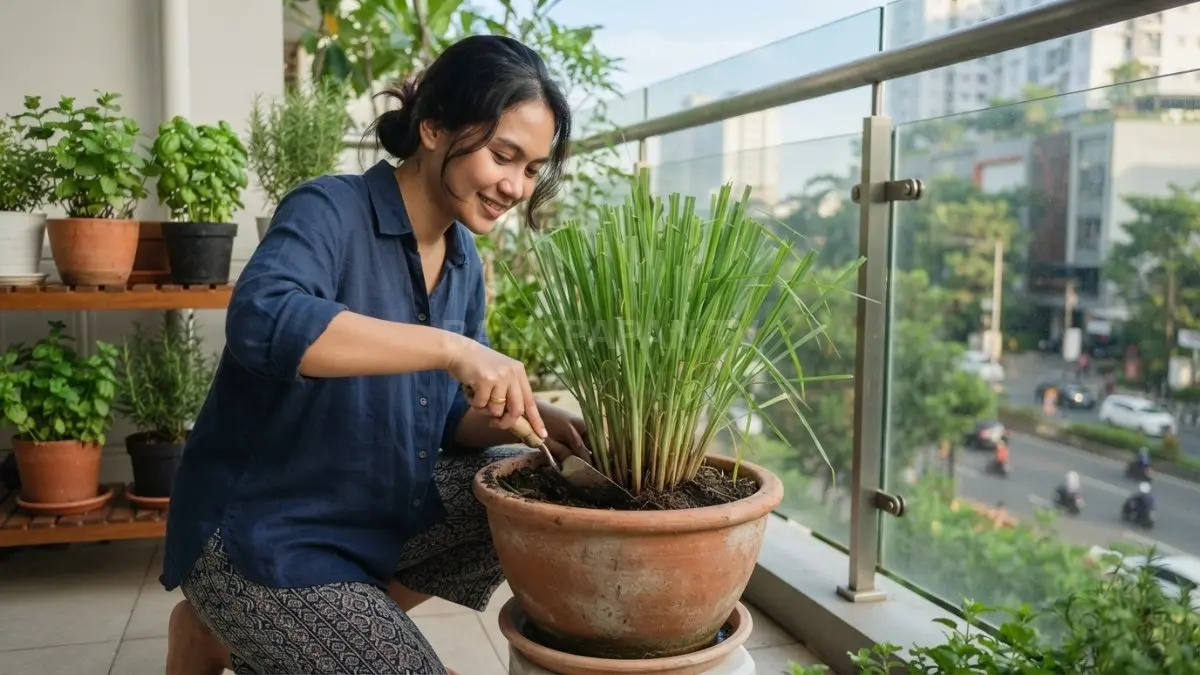 Serai cocok ditanam dalam pot karena hemat lahan, mudah ditata, sekaligus mempercantik area rumah. (BTV/AI)