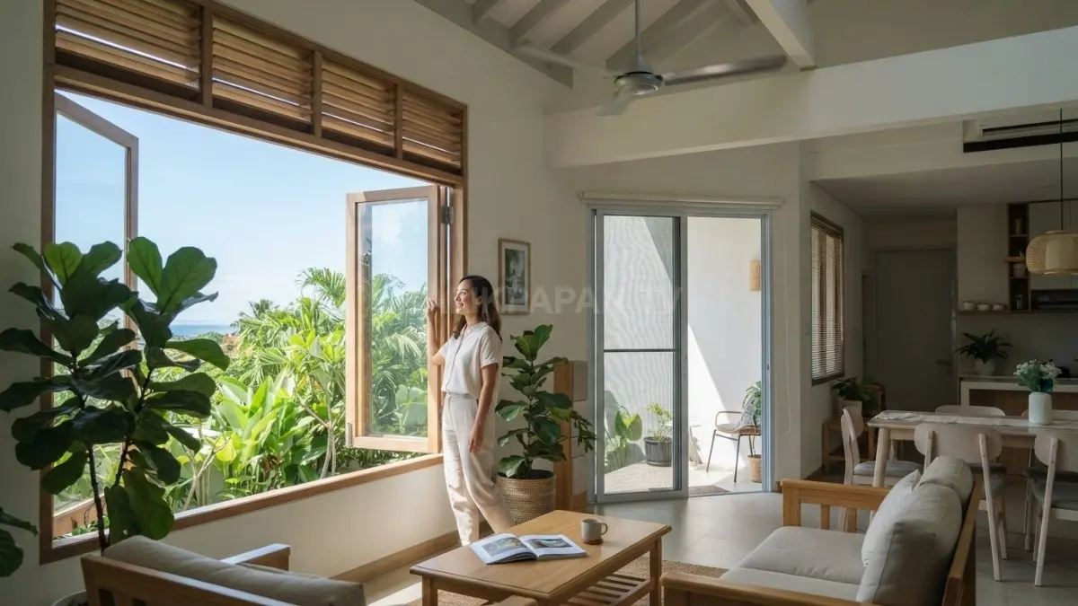 Sirkulasi udara rumah optimal melalui bukaan, ventilasi silang, kipas, dan tata ruang yang tepat membantu menciptakan suasana nyaman. (BTV/AI)