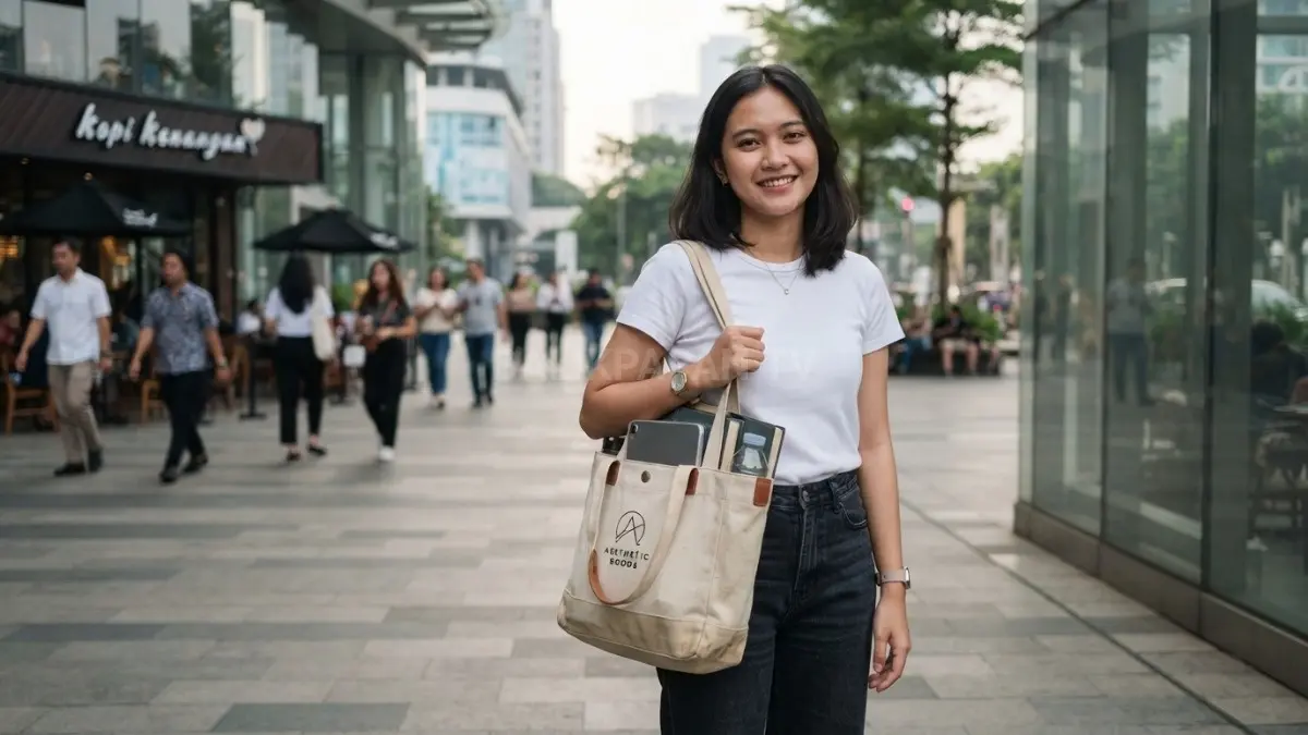 Tote bag menjadi pilihan praktis untuk membawa barang kuliah hingga hangout dengan gaya simpel fleksibel (BTV/AI)