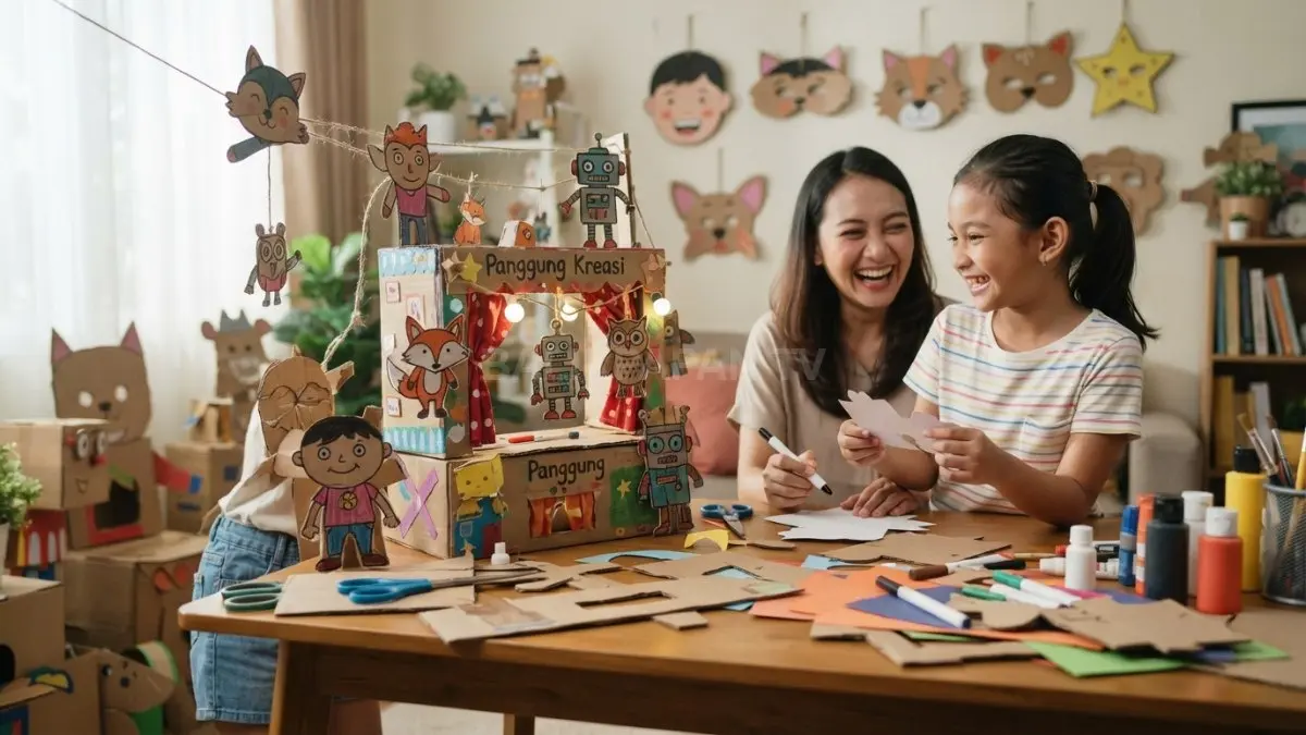 Figur mini dari kardus bekas tampil menggemaskan, penuh warna, dan kreatif sebagai dekorasi sekaligus mainan. (BTV/AI)