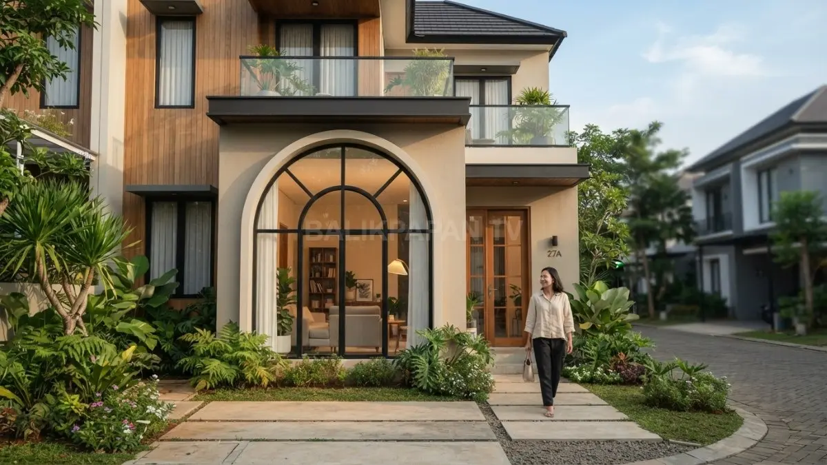 Jendela lengkung menghadirkan karakter unik pada fasad rumah, sekaligus memberi kesan elegan dan personal. (BTV/AI)