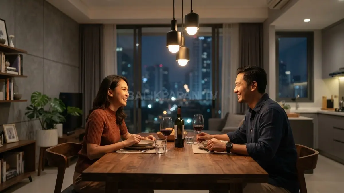 Lampu gantung minimalis menghadirkan suasana hangat, modern, nyaman, sekaligus memperkuat karakter ruang makan keluarga (BTV/AI)

