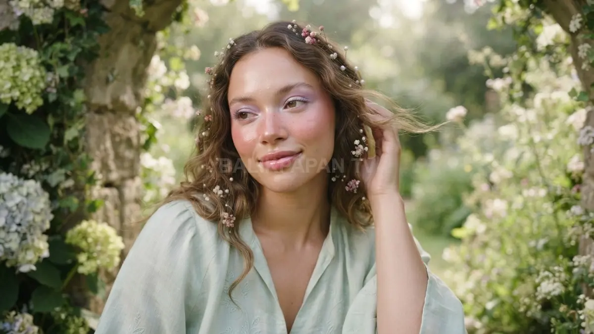 Makeup fairycore menampilkan kulit natural, blush romantis, warna pastel, dan kilau lembut bernuansa negeri dongeng. (BTV/AI)