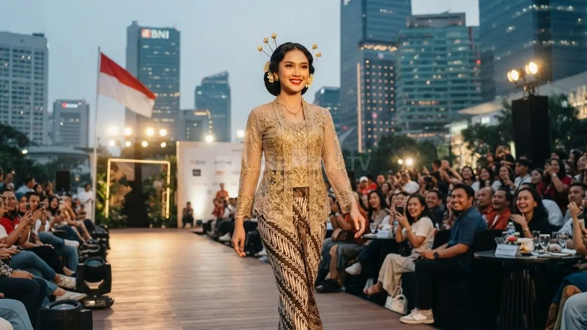 Makeup natural dengan busana adat menciptakan tampilan modern, elegan, tetap mempertahankan identitas budaya khas Indonesia (BTV/AI)
