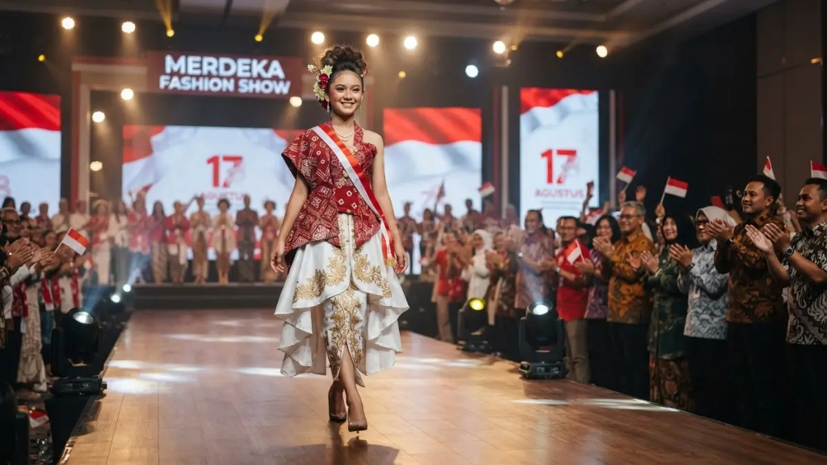 Makeup yang selaras membantu baju adat tampil semakin menonjol di panggung fashion show 17 Agustus.
