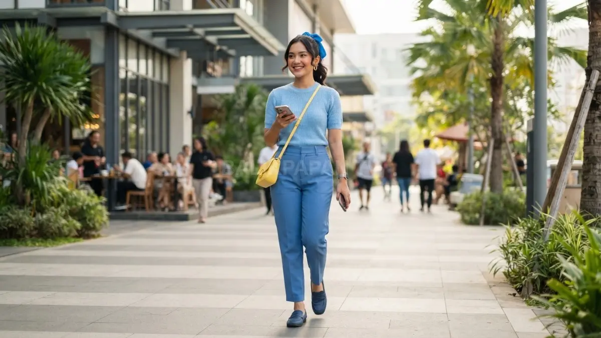 Monokrom cerah menciptakan tampilan penuh warna yang tetap rapi, segar, dan ekspresif untuk aktivitas sehari-hari. (BTV/AI)