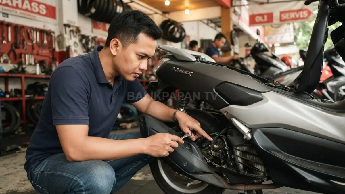 Pemilik memeriksa mesin motor secara rutin untuk memastikan komponen kendaraan tetap terawat dan optimal (BTV/AI)
