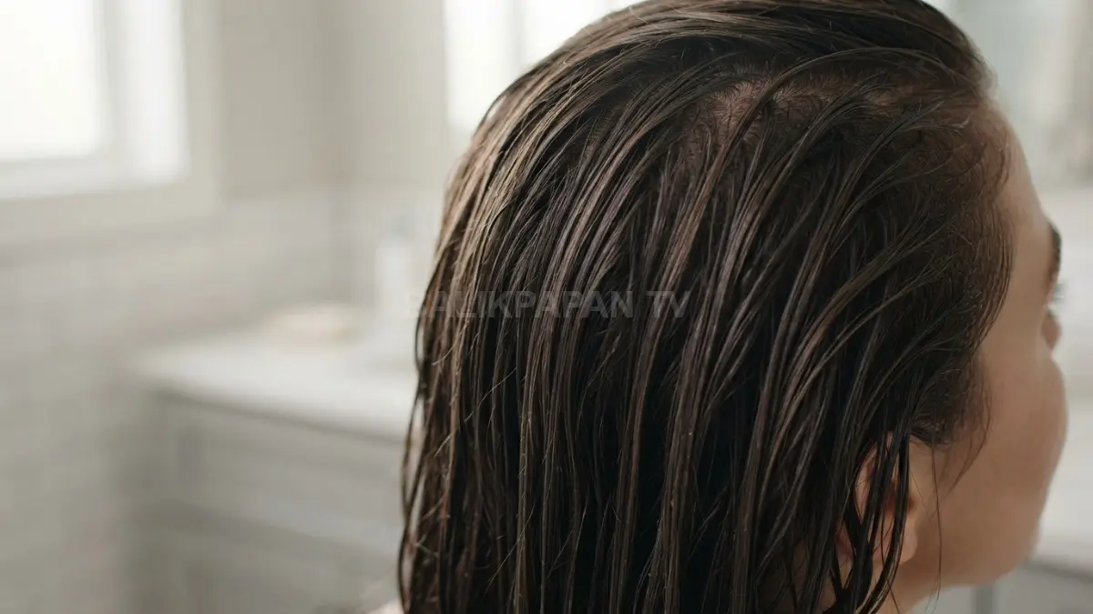 Perawatan rambut basah setelah keramas membantu menjaga kebersihan dan kesehatan kulit kepala secara alami. (BTV/Ai)