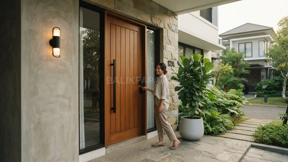Pintu utama yang tepat dapat memperkuat karakter rumah melalui desain sederhana, material, warna, dan detail menarik (BTV/AI)