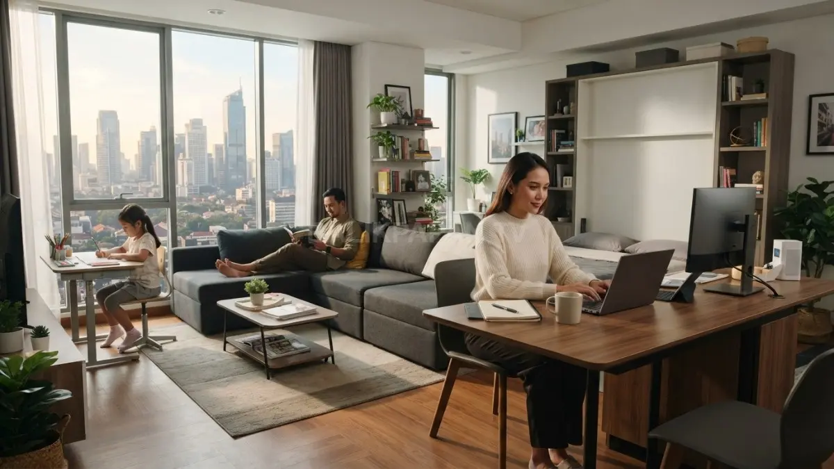 Ruang fleksibel mendukung beragam aktivitas penghuni melalui tata letak adaptif, furnitur multifungsi, dan pemanfaatan ruang optimal. (BTV/AI)