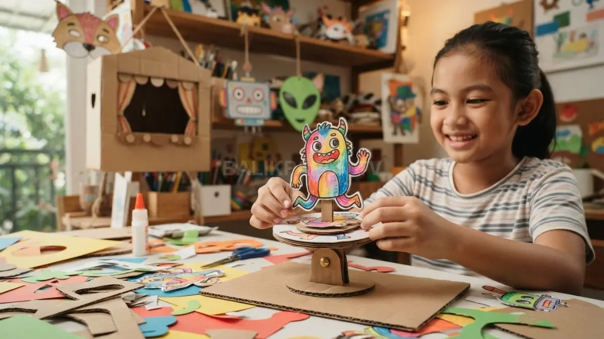 Spinner karakter berbahan kertas menghadirkan kreasi kartun interaktif yang bergerak unik, sederhana, dan menyenangkan untuk dimainkan bersama. (BTV/AI)
