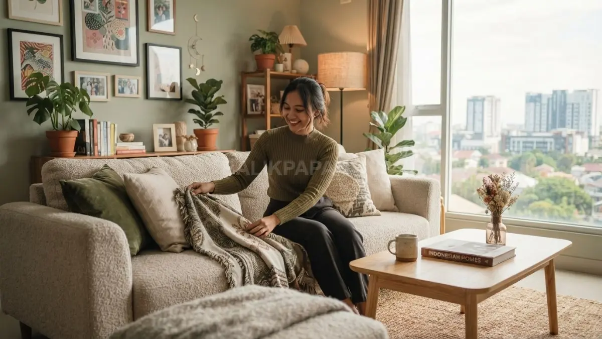 Home decor fantasi memadukan tekstil, kayu, karpet, cushion, dan pencahayaan lembut untuk menciptakan suasana hangat. (BTV/AI)