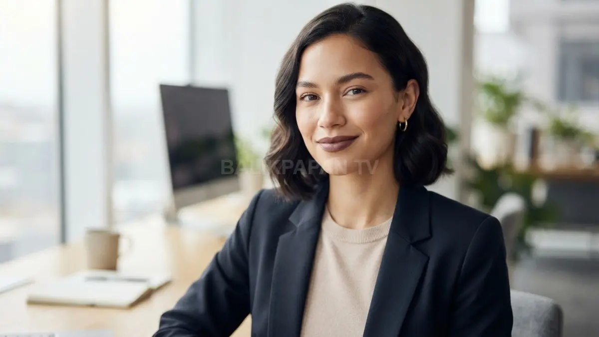 Riasan wajah natural berpadu senyum anggun memancarkan pesona profesional wanita modern yang percaya diri. (BTV/Ai)