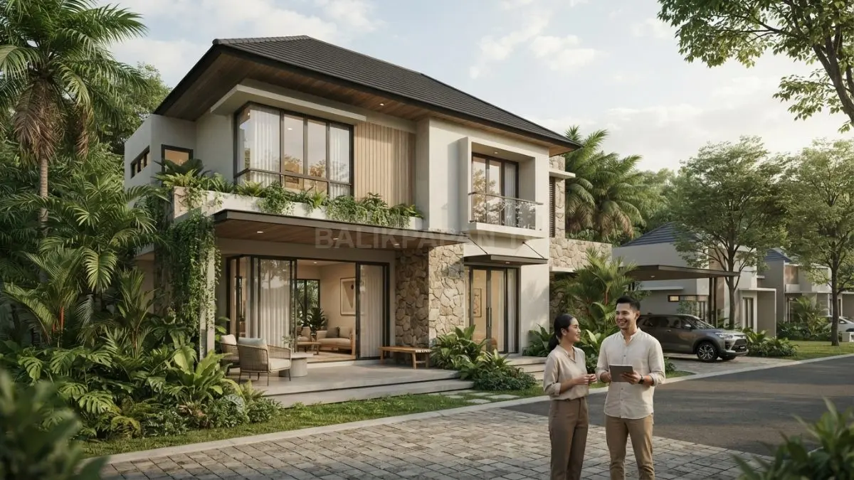 Rumah minimalis Eropa memadukan fasad elegan, material natural, bukaan lebar, serta prinsip tropis untuk kenyamanan. (BTV/AI)