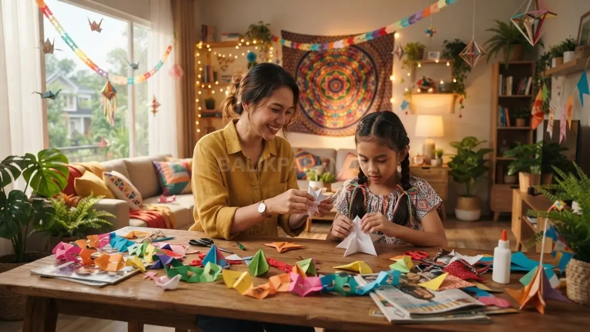 Festival craft corner menghadirkan dekorasi kreatif dari kertas, kain bekas, origami, dan ornamen buatan keluarga. (BTV/AI)
