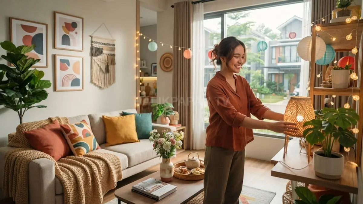 Home decor bergaya festival memadukan warna, tekstur, pencahayaan, dan ornamen untuk menciptakan suasana rumah hangat meriah. (BTV/AI)