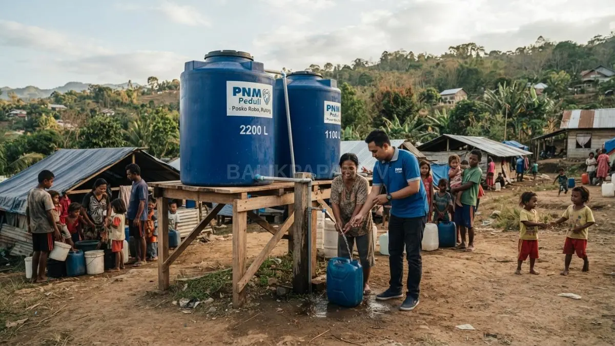 PNM Peduli memasang dua toren air berkapasitas 3.300 liter untuk pengungsi gempa NTT bersama [BTV:AI]