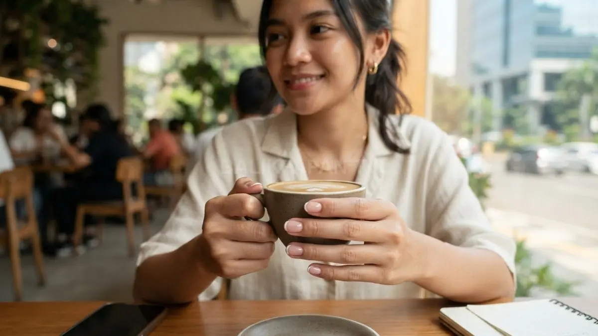 French tip tipis menghadirkan kuku rapi, elegan, fleksibel, dan cocok dipadukan dengan berbagai gaya outfit harian (BTV/AI).
