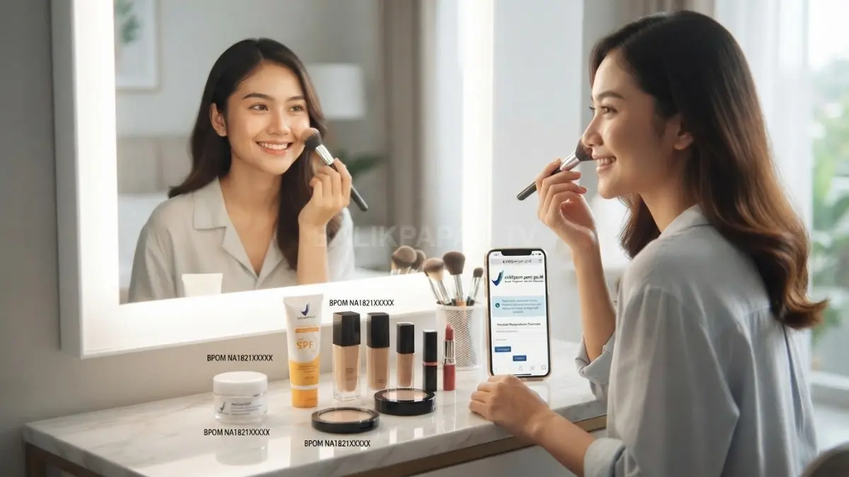 Kulit bersih, kosmetik aman, dan alat rias higienis membantu menjaga kesehatan wajah sebelum hingga sesudah bermakeup setiap hari. (BTV/AI)