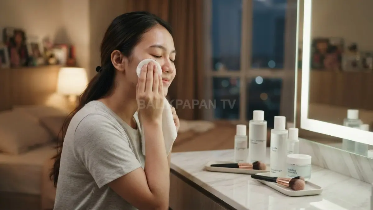 Makeup nyaman dimulai dari kulit bersih, kosmetik non-comedogenic, alat higienis, serta pembersihan menyeluruh sebelum tidur. (BTV/AI)