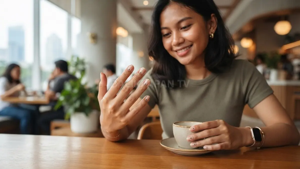 Micro dot sederhana membuat kuku terlihat manis, rapi, playful, dan mudah dibuat sendiri di rumah. (BTV/AI)
