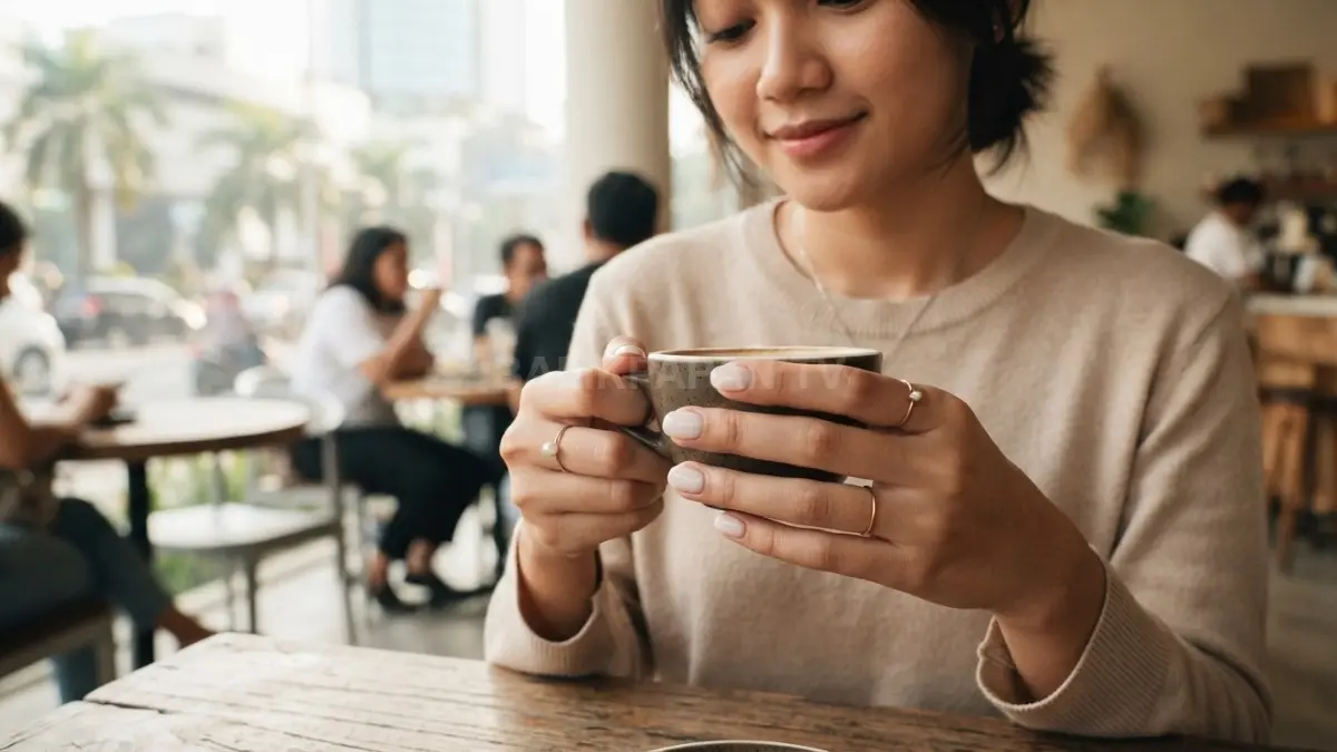 Milky white menghadirkan kuku bersih, lembut, modern, elegan, dan mudah dipadukan dengan berbagai outfit harian (BTV/AI). 