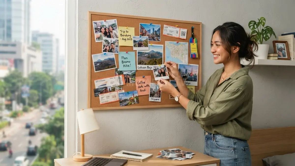  Papan Gabus Jadi Galeri Foto Fleksibel, Praktis, Mudah Diubah, dan Tetap Menarik untuk Kamar Minimalis (BTV/AI)
