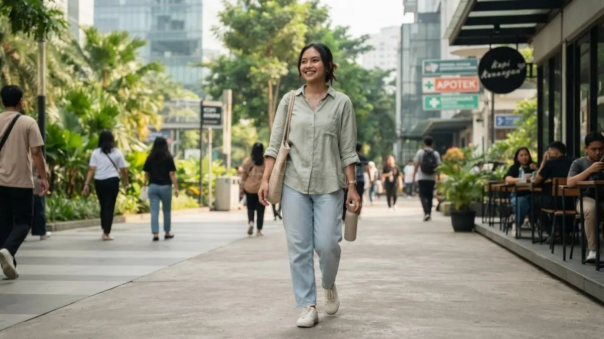 Pilih bahan baju ringan dan berpori agar tubuh tetap nyaman, sejuk, serta bebas gerah saat beraktivitas tropis (BTV/AI).
