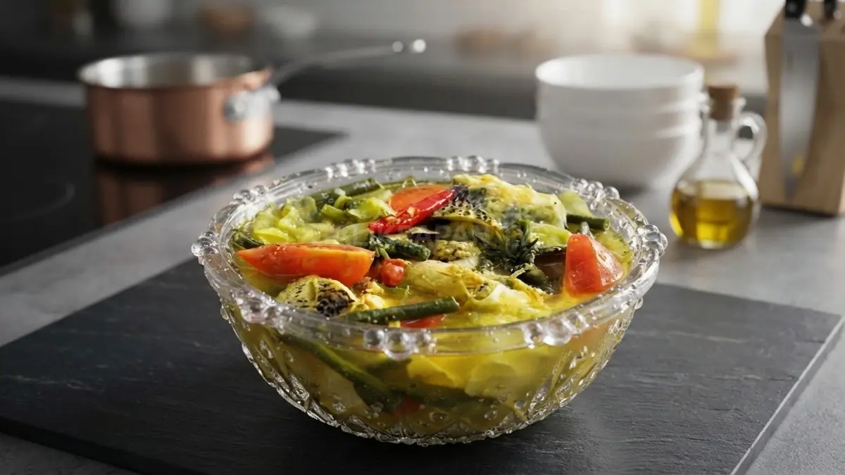 Sayur Asam Kutai dengan ikan dan sayuran lokal dalam kuah asam khas Kalimantan Timur.