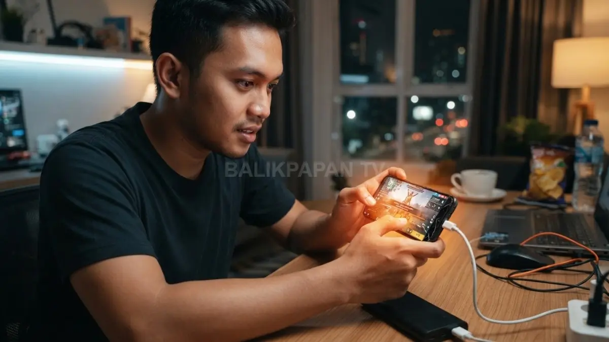 Smartphone terasa panas akibat gaming intensif dan pengisian daya yang dilakukan bersamaan dalam waktu lama. (BTV/AI)