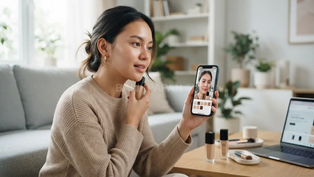Teknologi pemindai warna kulit pada ponsel membantu konsumen memilih foundation yang tepat dan praktis. (BTV/Ai)