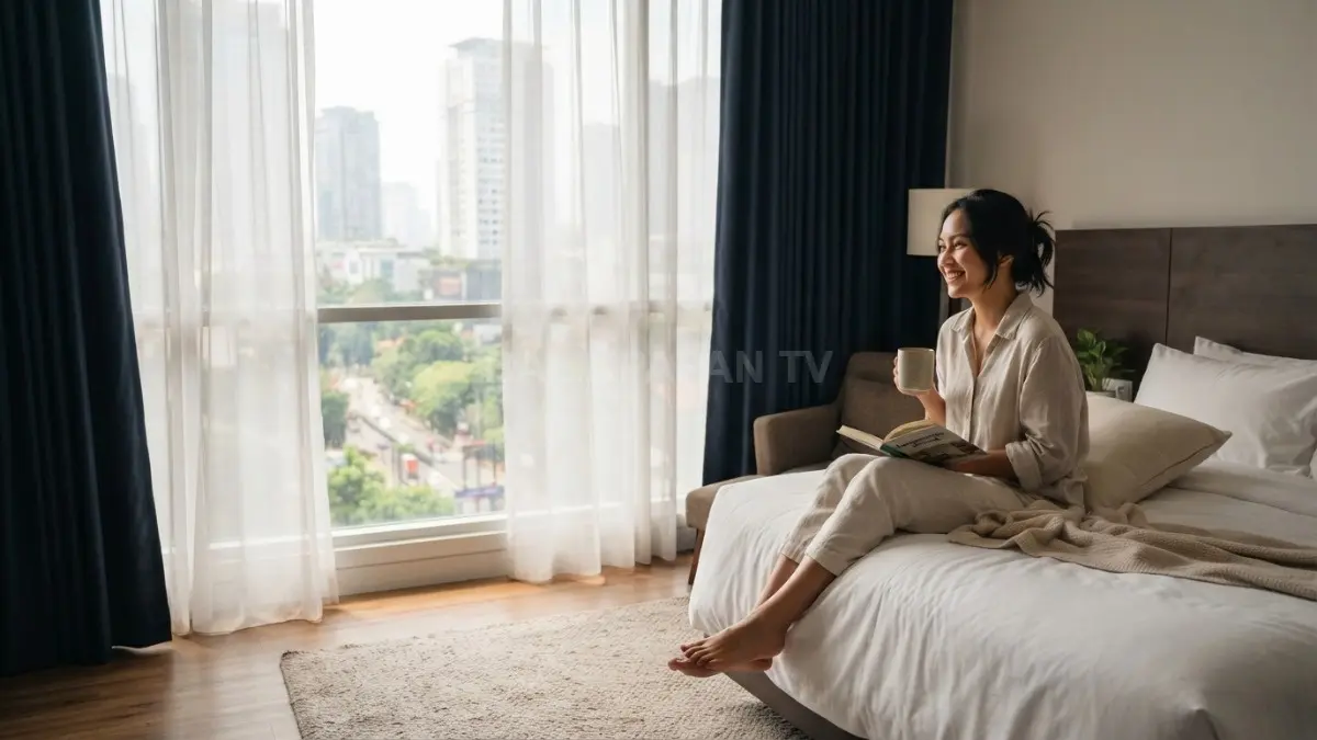 Tirai dua lapis menjaga privasi, mengatur cahaya, dan membuat kamar terasa nyaman sepanjang hari (BTV/AI)
